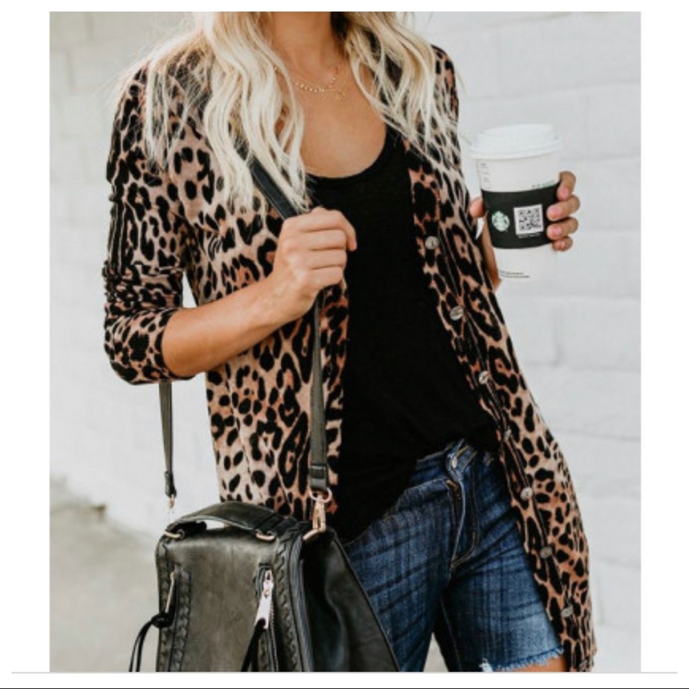 ✨ONE HOUR SALE✨Open draped Leopard open Cardigan - Picture 3 of 8